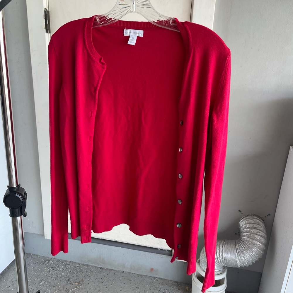 Red Charter Club Button Down Cardigan